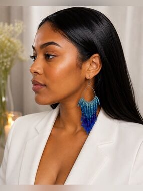 Blue Ombre Beaded Hoop Earrings